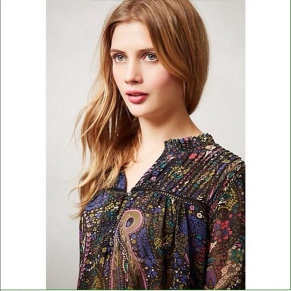 Anthropologie Dolan Odessa Long Sleeve Paisley Floral Peasant Boho Blouse Top M - Picture 4 of 12